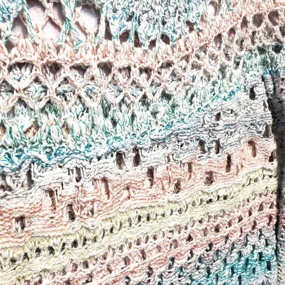 Free People Boho Twee Pastel Ring of Roses Sweater Crochet Open Weave Womens L - Picture 4 of 9
